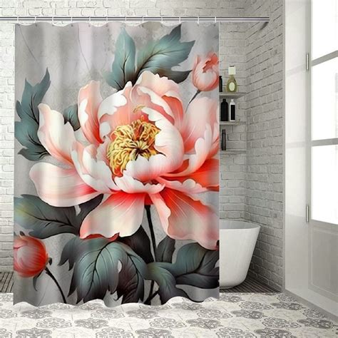 ONETECH Durable And Washable Peony Pink Flower Floral Shower Curtain