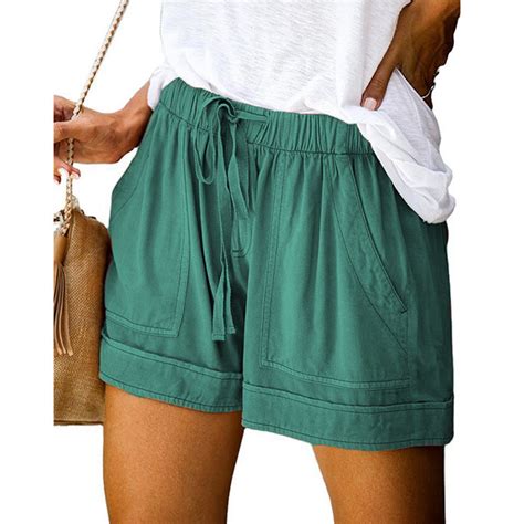 Lastesso Womens Shorts Elastic Waist Drawstring Shorts Wide Leg Solid