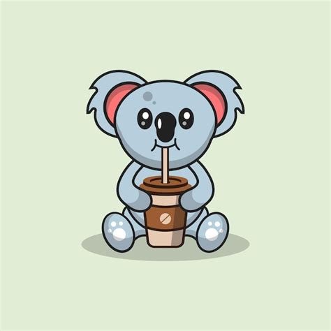 Niedlicher Koala Der Kaffee Trinkt Cartoon Vektor Flaches