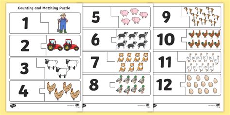 Farm Themed Counting And Matching Puzzle Teacher Made