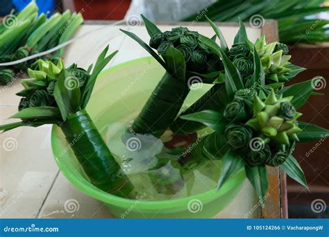 Pandan Leaves Fold Into Flower For Beautiful And Frangrance Prep Stock