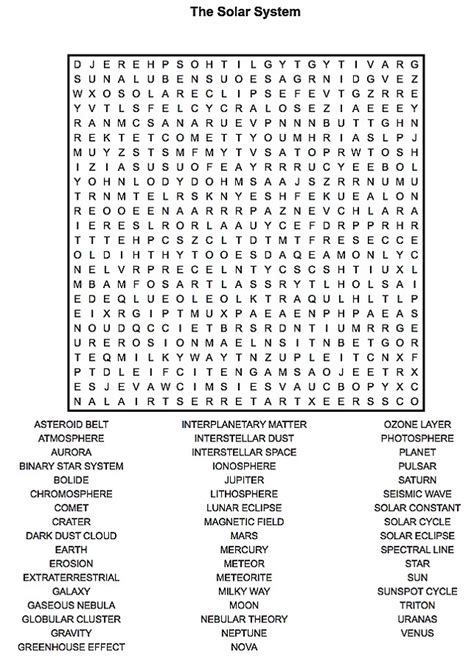 Solar System Word Search Free Printable Printable Word Searches