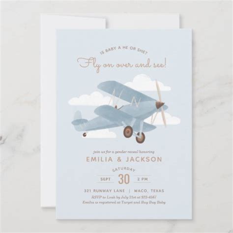 Vintage Travel Airplane Gender Reveal Party Invitation Zazzle