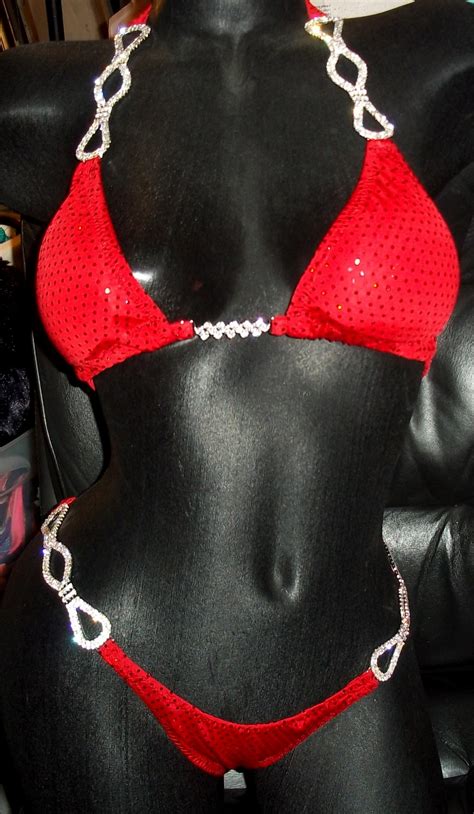 Style 996 Red Sequin Competition Bikini With Rhinestone Connectors