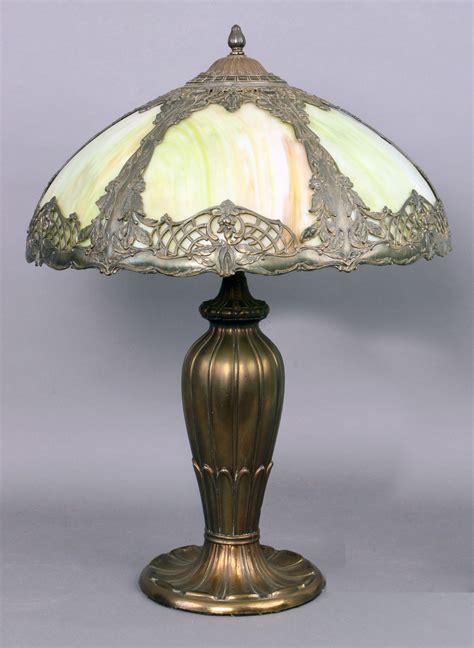 Sold Price: Antique slag glass table lamp: an old Miller type, heavy ...