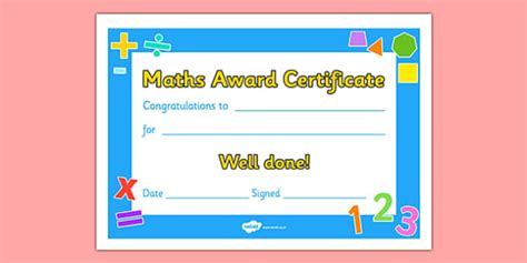 Maths Award Certificate Nauczyciel Wykona Twinkl