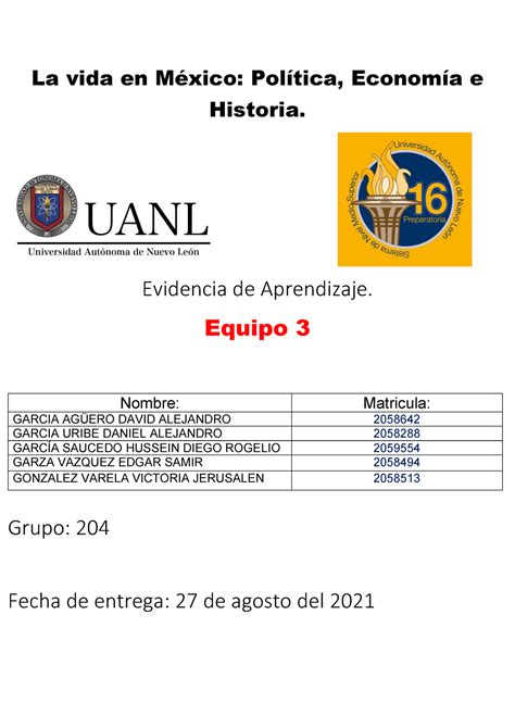 Evidencia De Aprendizaje La Vida En Mexico Politica Economia E
