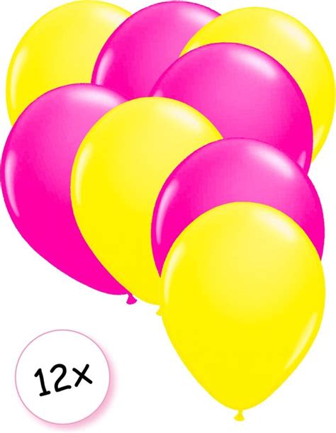 Ballonnen Neon Geel And Neon Roze 12 Stuks 25 Cm