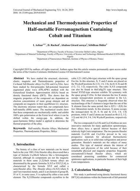 Pdf Mechanical And Thermodynamic Properties Of Half Metallic