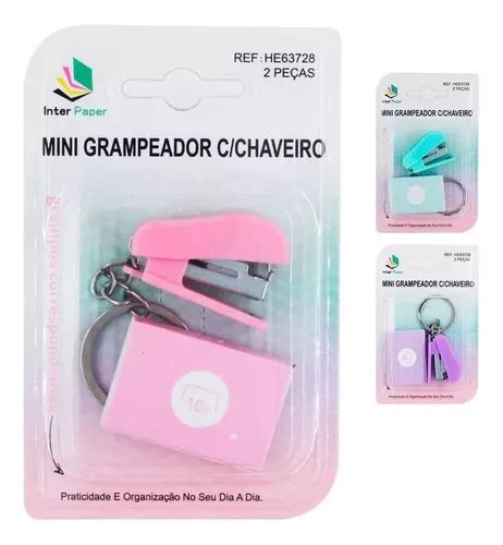 Mini Grampeador Chaveiro Caixa Grampos Papelaria Fofa MercadoLivre