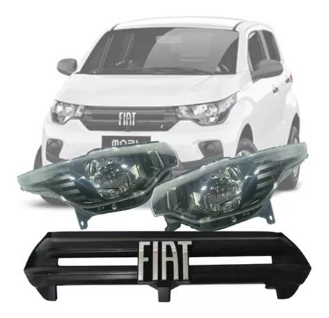 Kit Farol Dianteiro Grade Frente Fiat Mobi Emblema Original