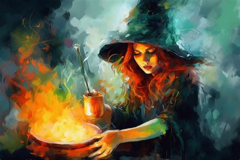 Premium AI Image A Painting Of A Witch Cooking In A Cauldron