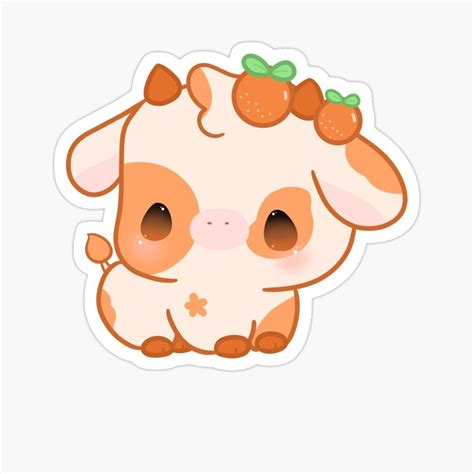 Orange Cow Kawaii Sticker For Sale By MayBK Cute Doodles Drawings