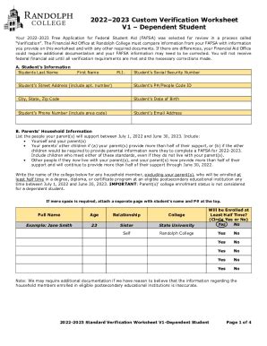 Fillable Online 20212022 Custom Verification Worksheet V4 Dependent