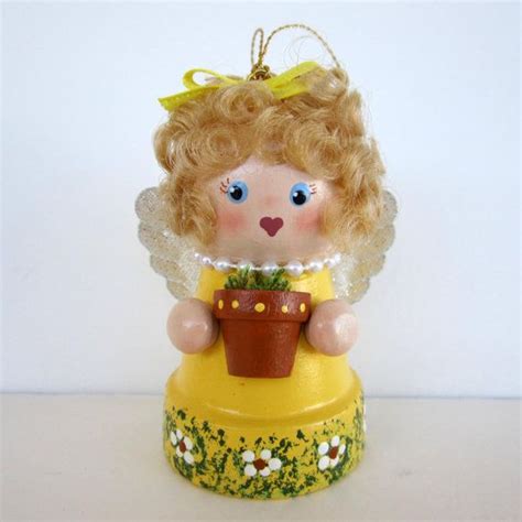 Garden Angel Flowerpot Bell Ornament Etsy Flower Pot Crafts Terra Cotta Pot Crafts Clay