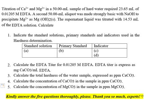 Solved Titration Of Ca2 And Mg2 In A 50 00 Ml Sample Of Chegg