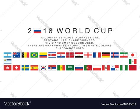 Rectangular Flags Of 2018 World Cup Countries Vector Image