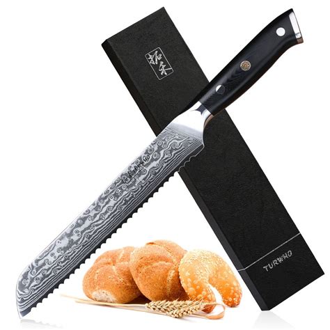 Turwho Kitchen Bread Knife Serrated Japanese Damascus Stainless Steel