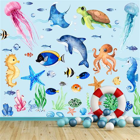 4 Sheets Ocean Fish Wall Decals Stickers Under The Sea Wall Decal