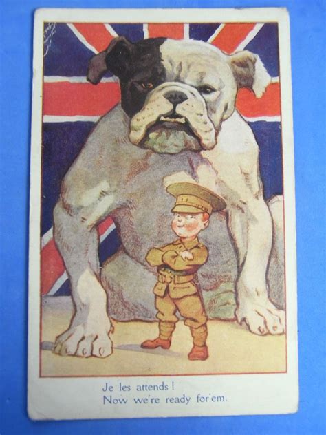 Ww1 Comic Postcard 1914 1918 British Bulldog Tommy Theme Passed Field