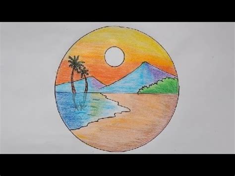 How To Draw A Scenery With Colour Pencil Easy Circle Scenery Drawing