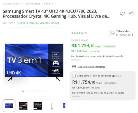 Samsung Smart Tv 43 Uhd 4k 43cu7700 2023 Processador Crystal 4k