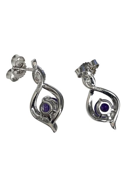 New 10k White Gold Diamond And Amethyst Earrings