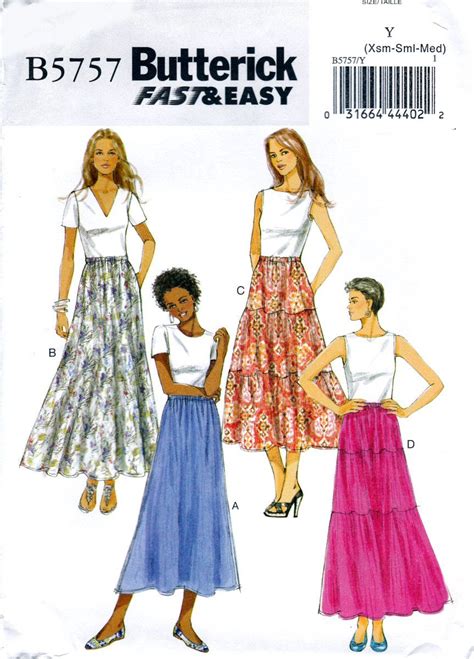 Butterick B5757 Misses Skirts Lined And Side Pockets Sewing Pattern