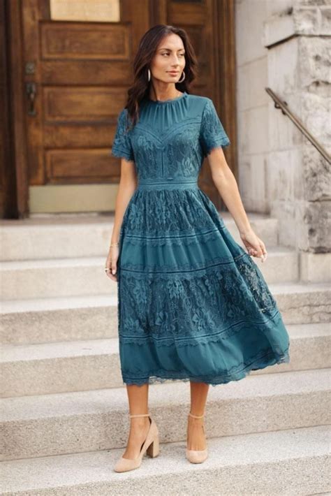 Divine Lace Midi Dress In Teal 1000 Lace Midi Dress Modest Formal