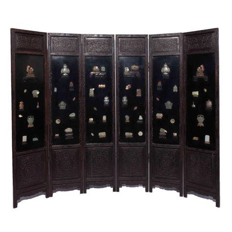 Sold At Auction CHINESE QING ROSEWOOD JADE INLAID SIX PANEL SCREEN