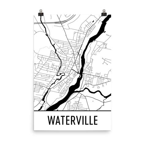 Waterville Maine Street Map Poster - Wall Print by Modern Map Art