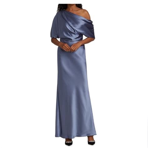 Amsale Dresses Amsale Satin Oneshoulder Gown Color Slate Blue Off