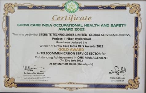 Grow Care India Occupational Health And Safety Award 2022 Gold Award Stl Tech