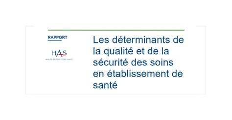 Les déterminants de la qualité et de la sécurité des soins en