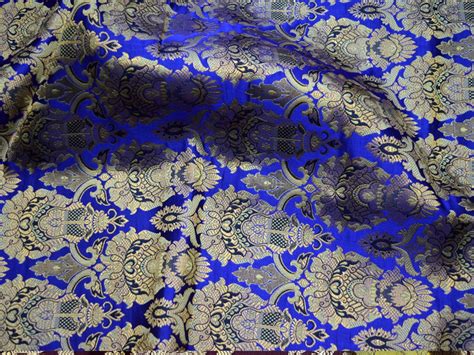 Crafting Royal Blue Brocade Fabric By The Yard Jacket Banarasi Etsy