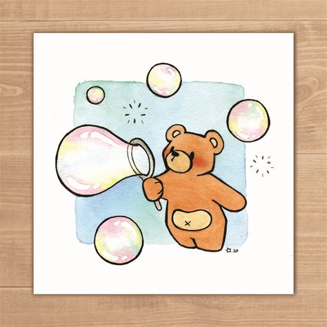 Illustration Petit Nours Fait Des Bulles Peinture Enfant