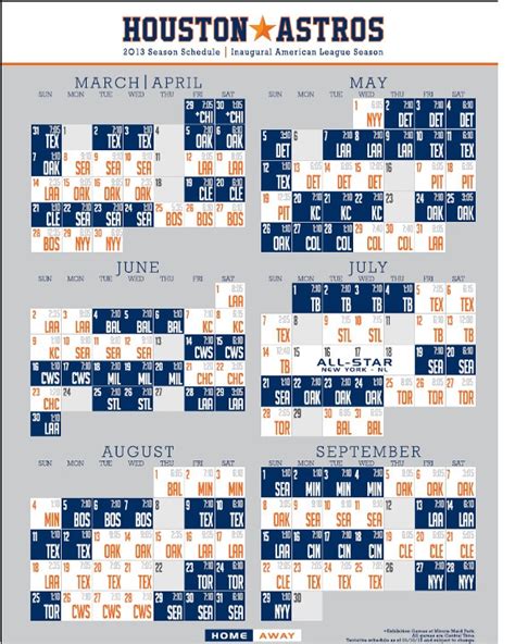 Houston Astros Printable Schedule