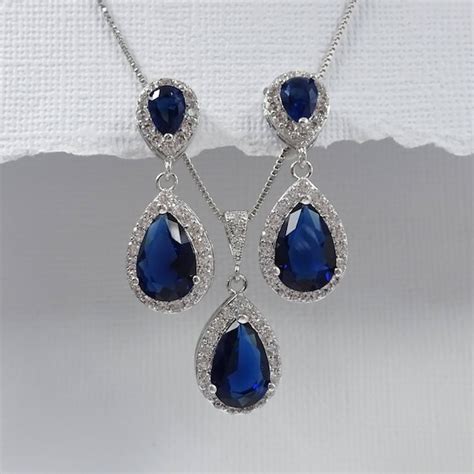 Dark Blue Jewelry Set Navy Jewelry Set Dark Blue Crystal Etsy