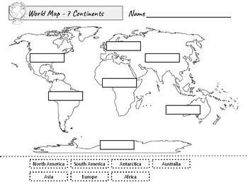 World Map Seven Continents Worksheet 7 Continents Cut Paste By