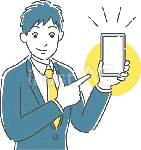 スマホを指差す男性ビジネスマンのイラストイラスト No 22214987／無料イラストフリー素材なら「イラストac」