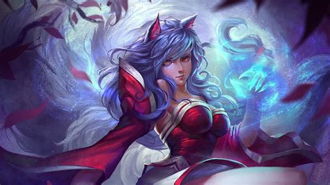 Ahri Red Art Nine Tailed Woman League Of Legends Fantasy Girl