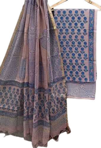 Cotton Unstitched Hand Block Printed Kota Doria Suit At Best Price In