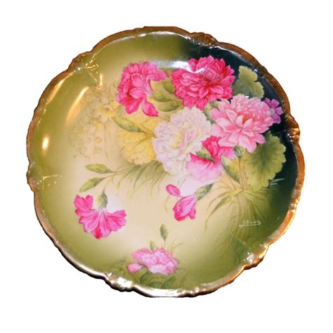 Bavarian Carnations Porcelain Charger PLATE Artist Signed Etsy