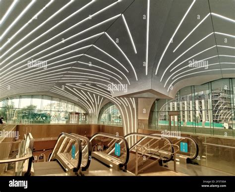 A View Of Modern Interior Designs In Doha Metro Station Stock Photo Alamy