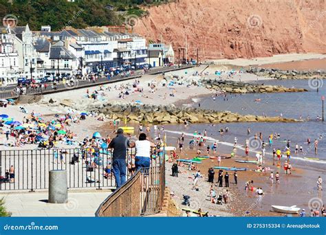 Beach and Town during Summer, Sidmouth, UK. Editorial Stock Image - Image of space, town: 275315334