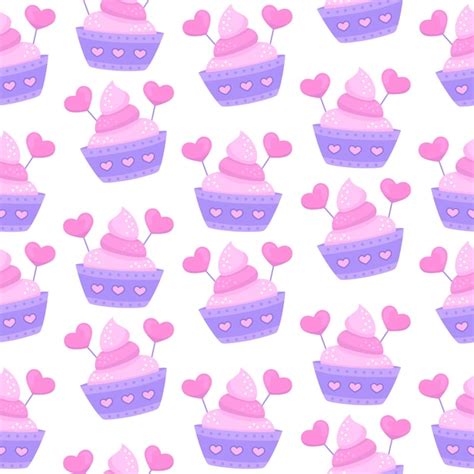 Premium Vector Cupcake With Hearts Seamless Pattern