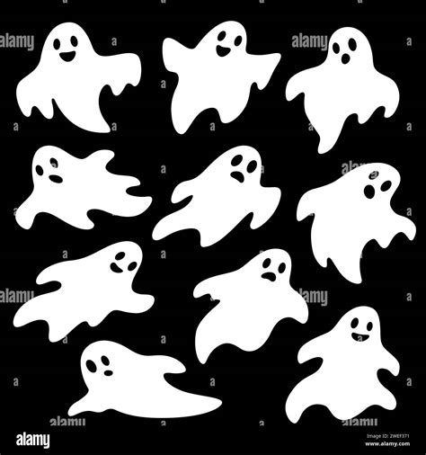 Set Of Simple Cute Sheet Ghost Characters Vector Illustrations Halloween Spooky Drawings Stock