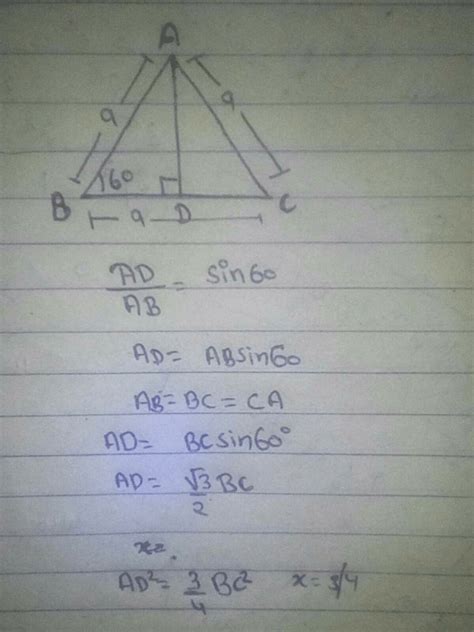 In An Equilateral Triangle ABC If AD Is Perpendicular To BC And AD 2 X