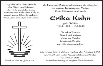 Traueranzeigen Von Erika Kuhn Schwarzw Lder Bote Trauer