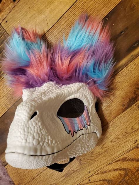Dino Raptor Mask Furry Dino Rainbow Drip Customizable Dino Mask Etsy